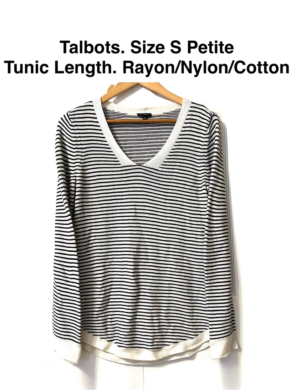 5/15💥 Talbots Petite Striped V-Neck Tunic Sweater Pullover Fall Winter